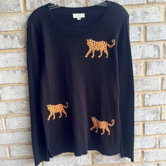 LOFT Long Sleeve Animal Leopard Print Crew Neck Pullover Sweater Women's Size M - Picture 2 of 7